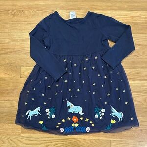 *Hanna* Beautiful Navy Blue Unicorn Embroidered Dress